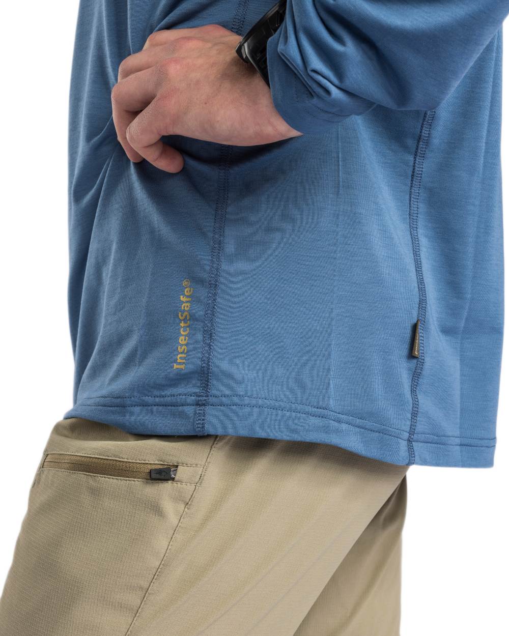 Fog Blue coloured Pinewood Mens Insectsafe Function Hoodie on white background 