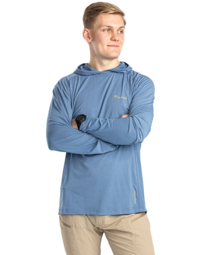 Fog Blue coloured Pinewood Mens Insectsafe Function Hoodie on white background 