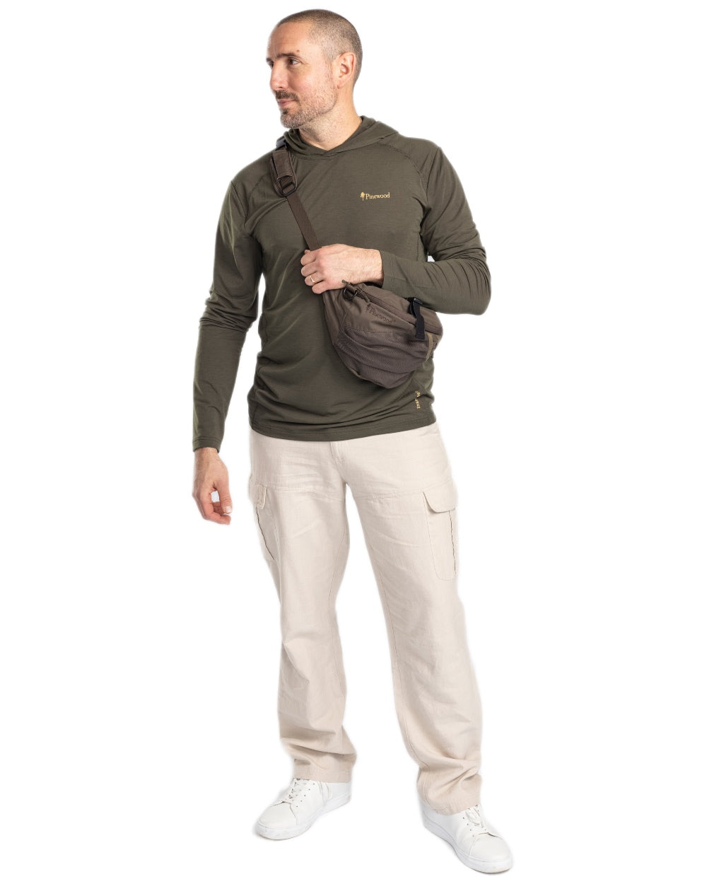 Moss Green coloured Pinewood Mens Insectsafe Function Hoodie on white background 