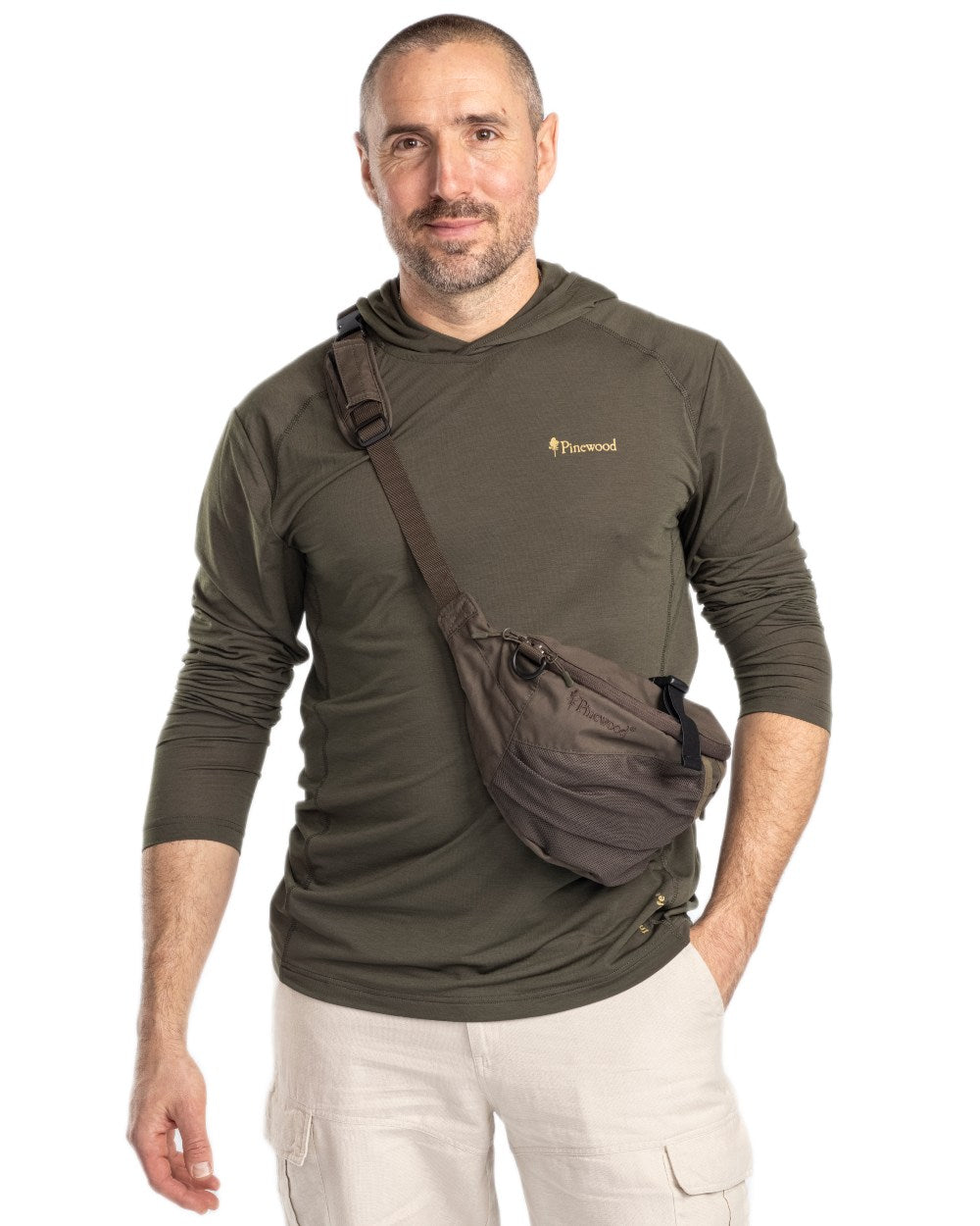 Moss Green coloured Pinewood Mens Insectsafe Function Hoodie on white background 
