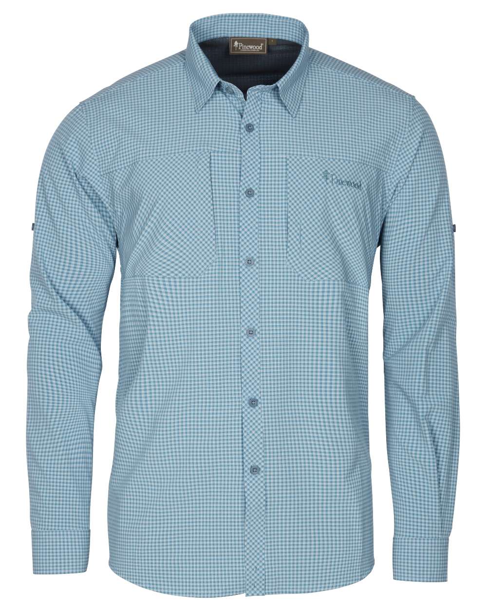 Fog Blue Off White coloured Pinewood Mens Insectsafe Long Sleeve Shirt on white background 