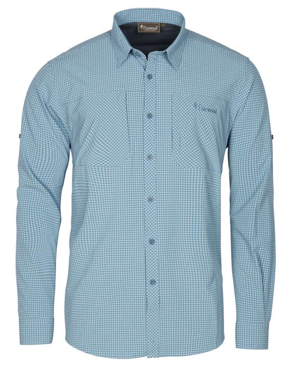 Fog Blue Off White coloured Pinewood Mens Insectsafe Long Sleeve Shirt on white background 