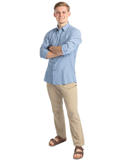 Fog Blue Off White coloured Pinewood Mens Insectsafe Long Sleeve Shirt on white background 