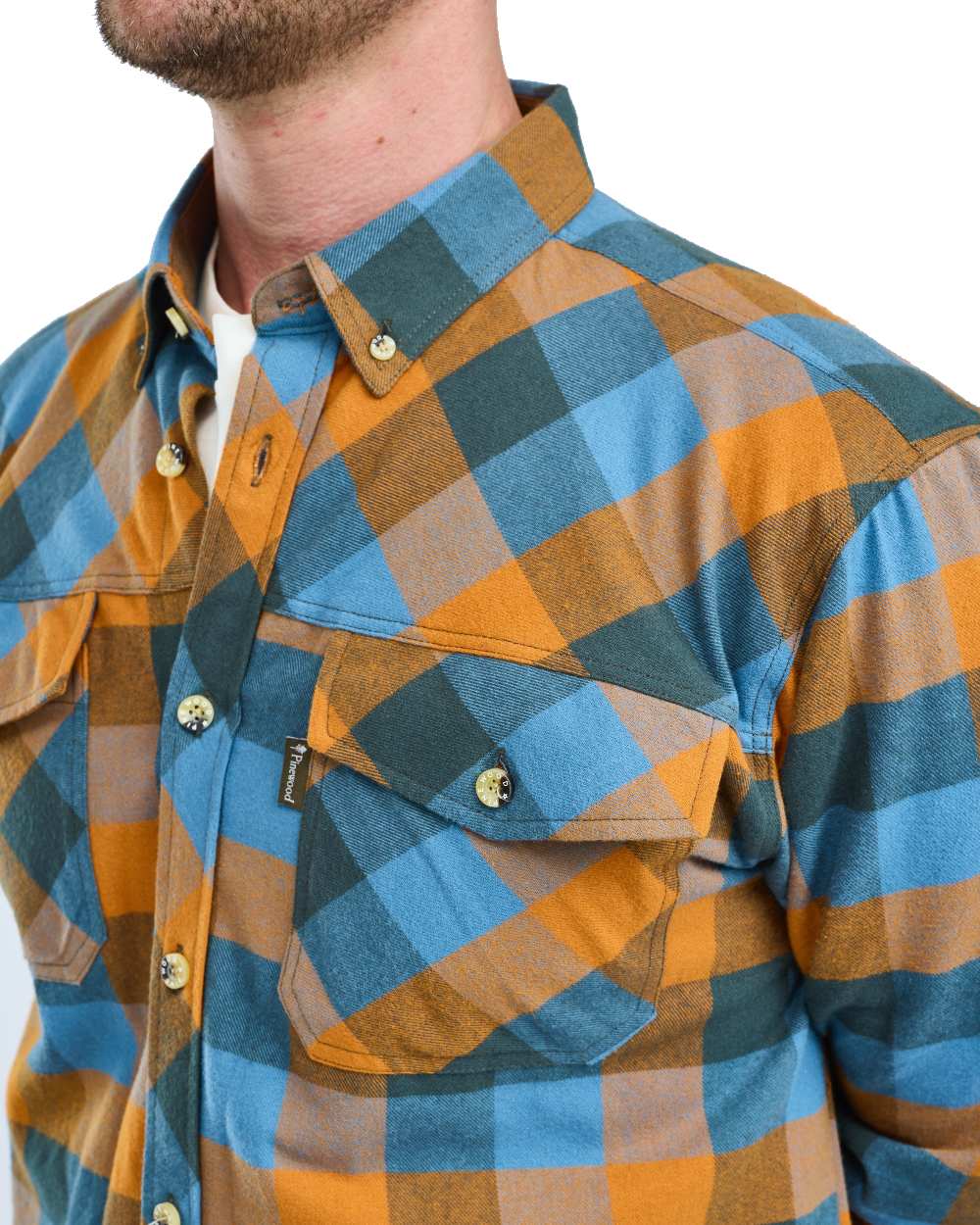 Fudge Blue coloured Pinewood Mens Lumbo Shirt on white background 