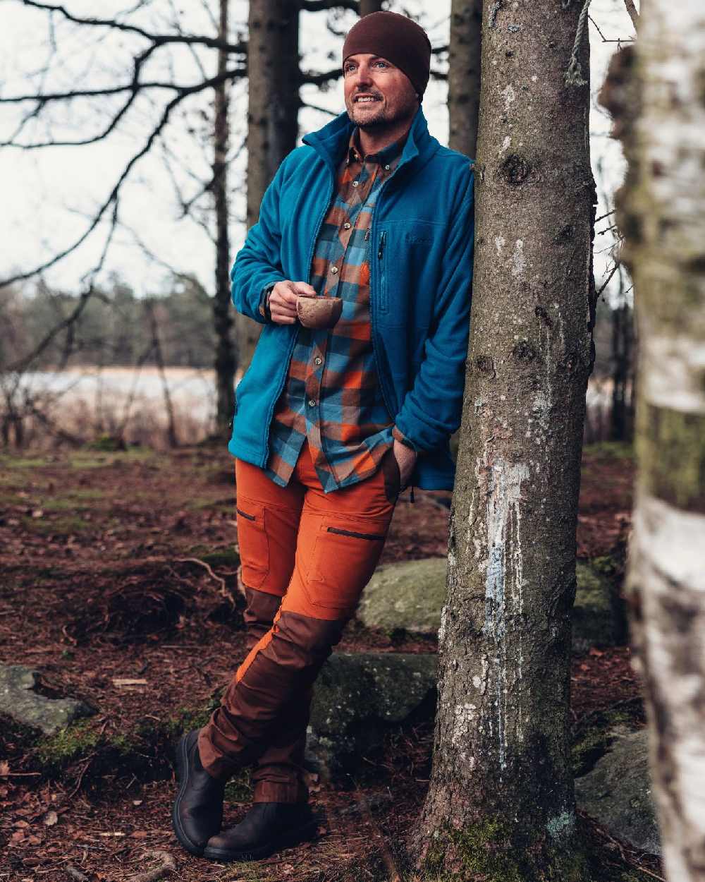Fudge Blue coloured Pinewood Mens Lumbo Shirt on Forest background 