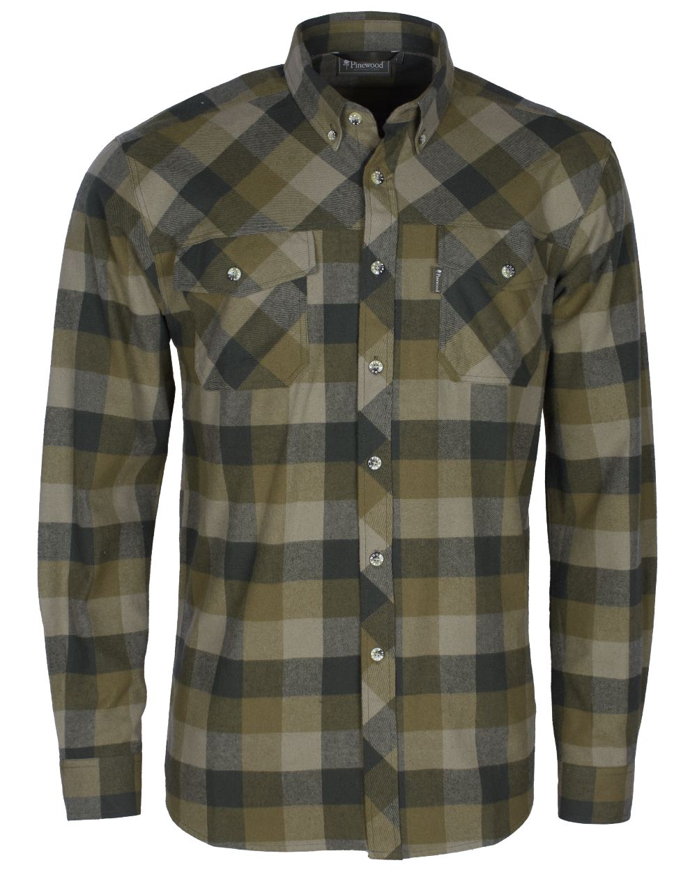 Olive Suede Brown coloured Pinewood Mens Lumbo Shirt on white background 
