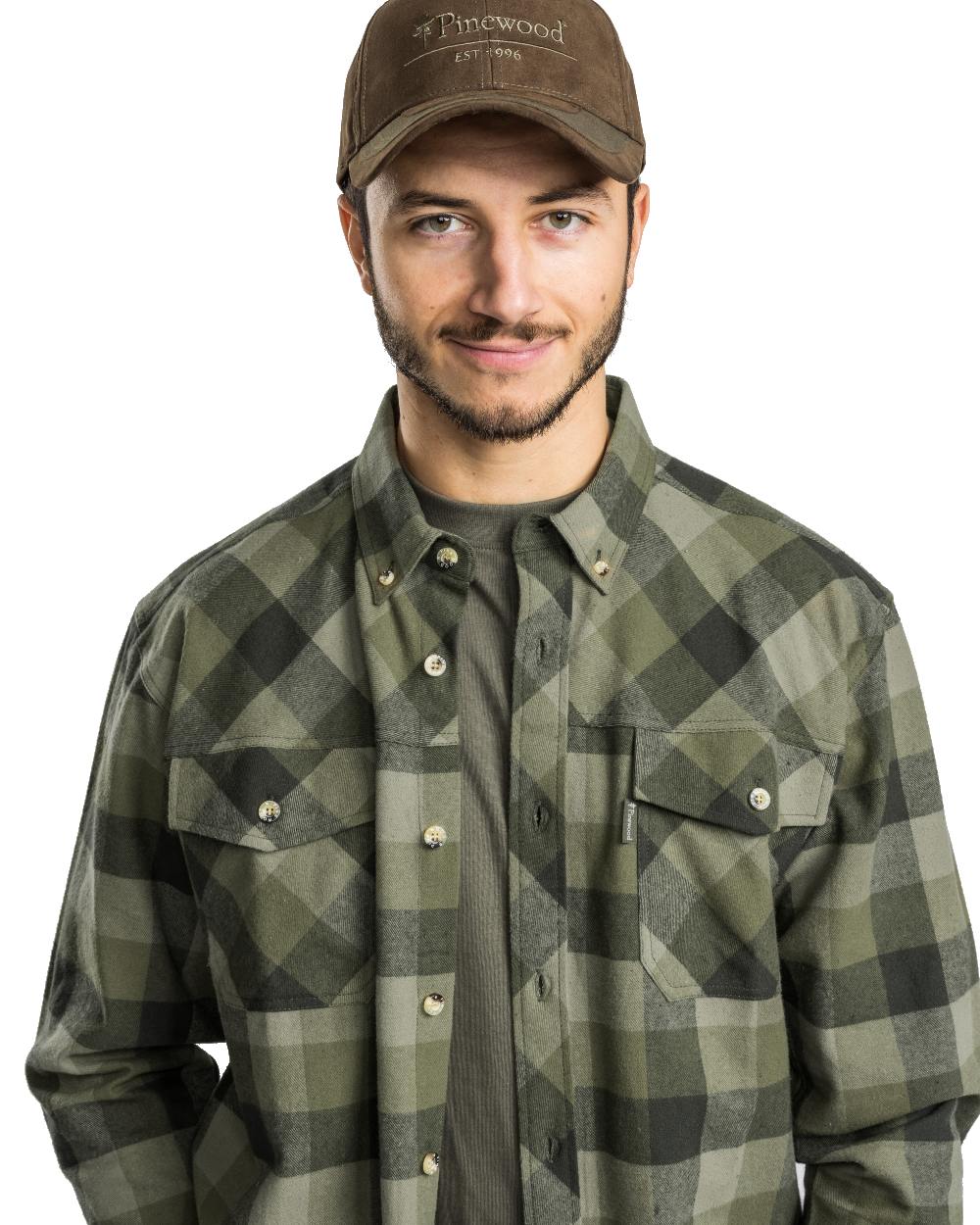 Olive Suede Brown coloured Pinewood Mens Lumbo Shirt on white background 