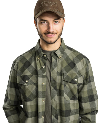 Olive Suede Brown coloured Pinewood Mens Lumbo Shirt on white background 