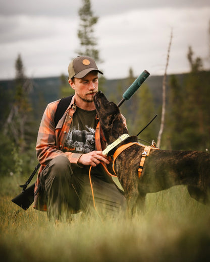 Terracotta Green coloured Pinewood Mens Lumbo Shirt on forest background 