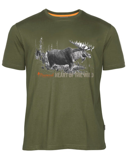 Green coloured Pinewood Mens Moose T-Shirt on white background 