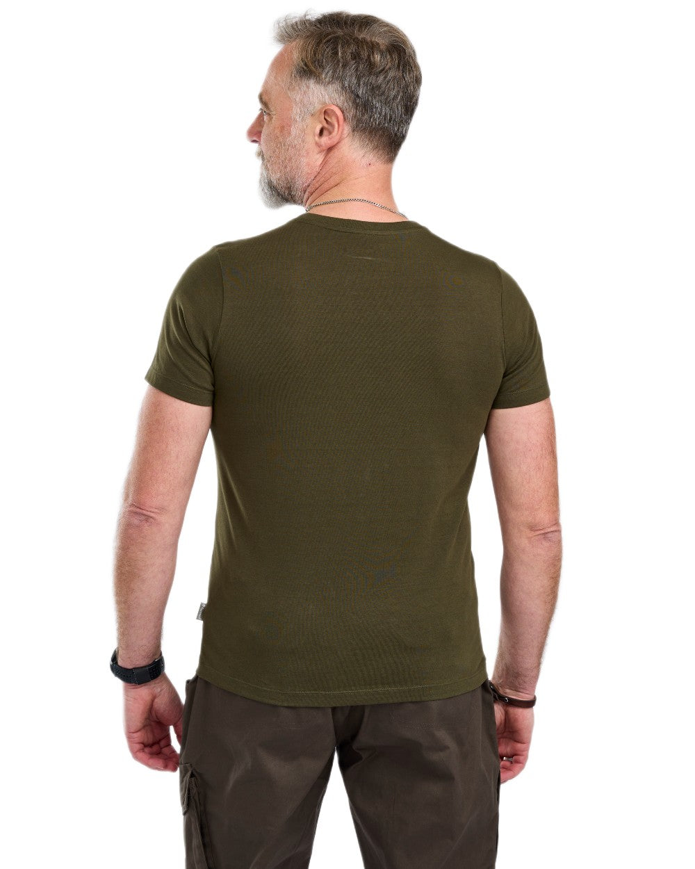 Green coloured Pinewood Mens Moose T-Shirt on white background 