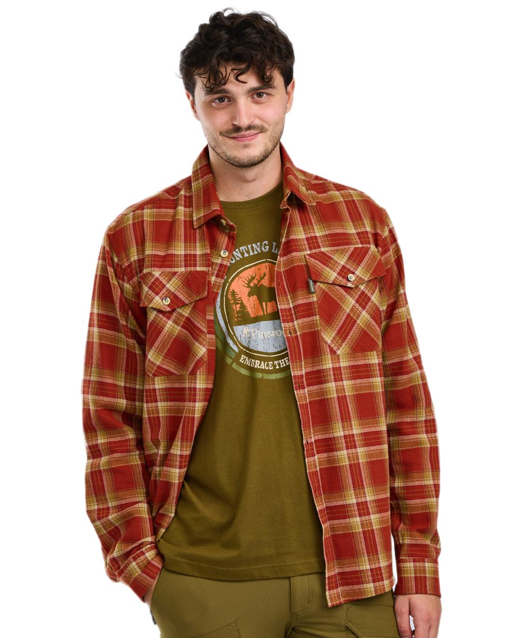 Hunter Olive coloured Pinewood Mens Moose T-Shirt on white background 