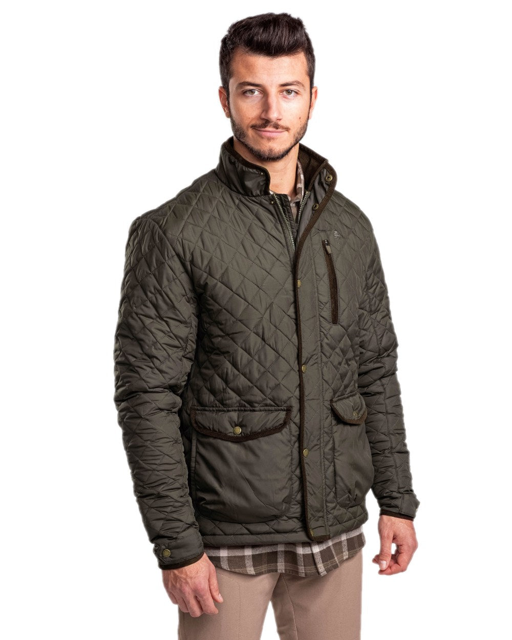 Moss Green Coloured Pinewood Mens Nydala Classic Quilted Jacket on white background 