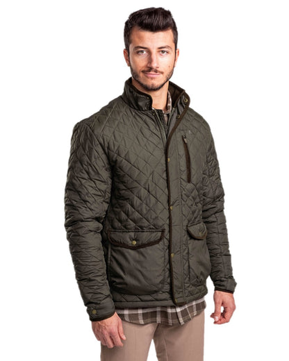 Moss Green Coloured Pinewood Mens Nydala Classic Quilted Jacket on white background 