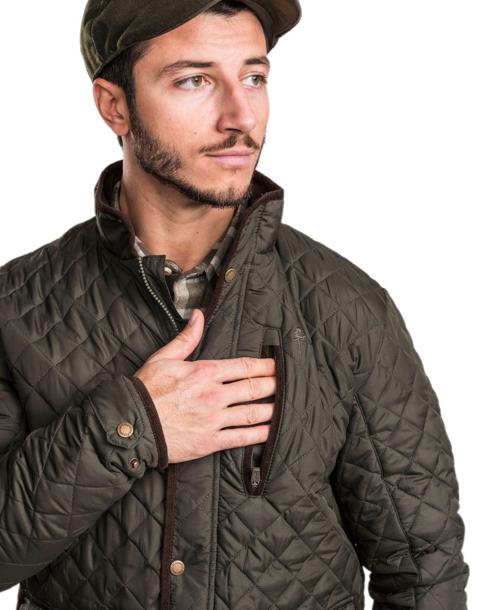 Moss Green Coloured Pinewood Mens Nydala Classic Quilted Jacket on white background 