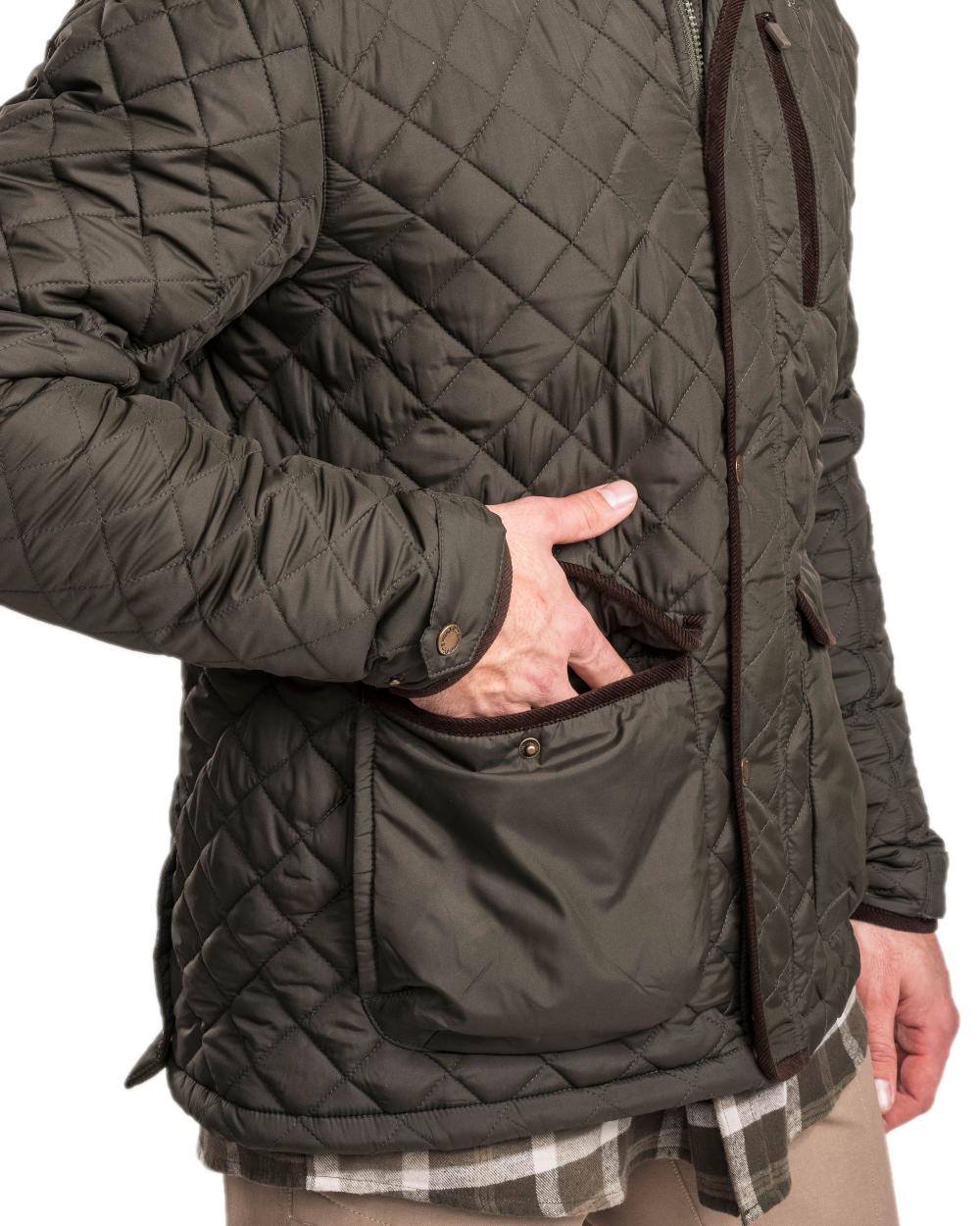 Moss Green Coloured Pinewood Mens Nydala Classic Quilted Jacket on white background 