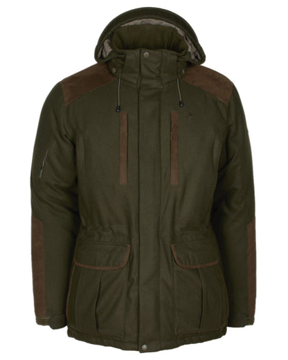 Mossgreen Suede Brown Coloured Pinewood Mens Nydala Insulation Wool Parka on white background 