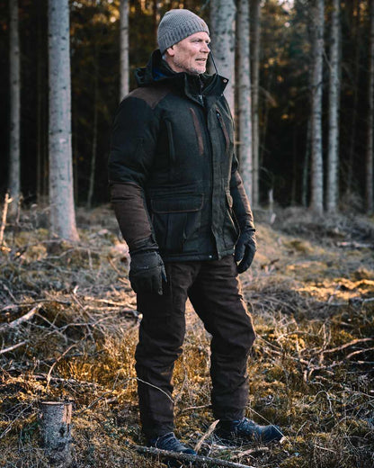 Mossgreen Suede Brown Coloured Pinewood Mens Nydala Insulation Wool Parka on outdoor background 