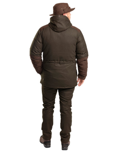 Mossgreen Suede Brown Coloured Pinewood Mens Nydala Insulation Wool Parka on white background 