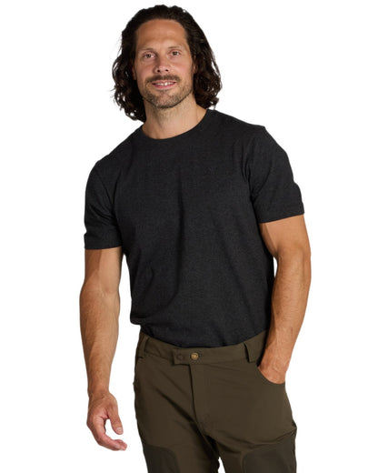 Olive White Dark Anthracite coloured Pinewood Mens Outdoor 3-Pack T-Shirt on white background 