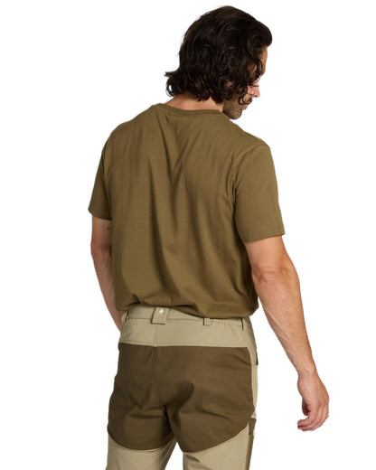 Olive White Dark Anthracite coloured Pinewood Mens Outdoor 3-Pack T-Shirt on white background 