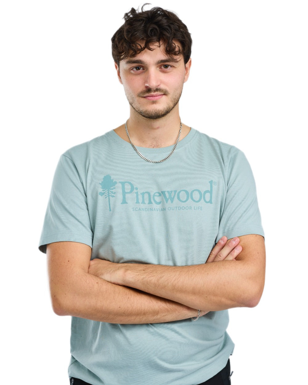 Aqua Grey coloured Pinewood Mens Outdoor Life T-Shirt on white background 