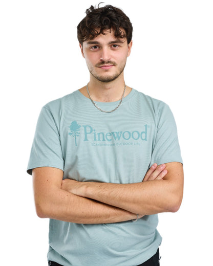 Aqua Grey coloured Pinewood Mens Outdoor Life T-Shirt on white background 