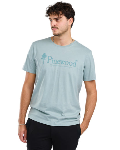 Aqua Grey coloured Pinewood Mens Outdoor Life T-Shirt on white background 
