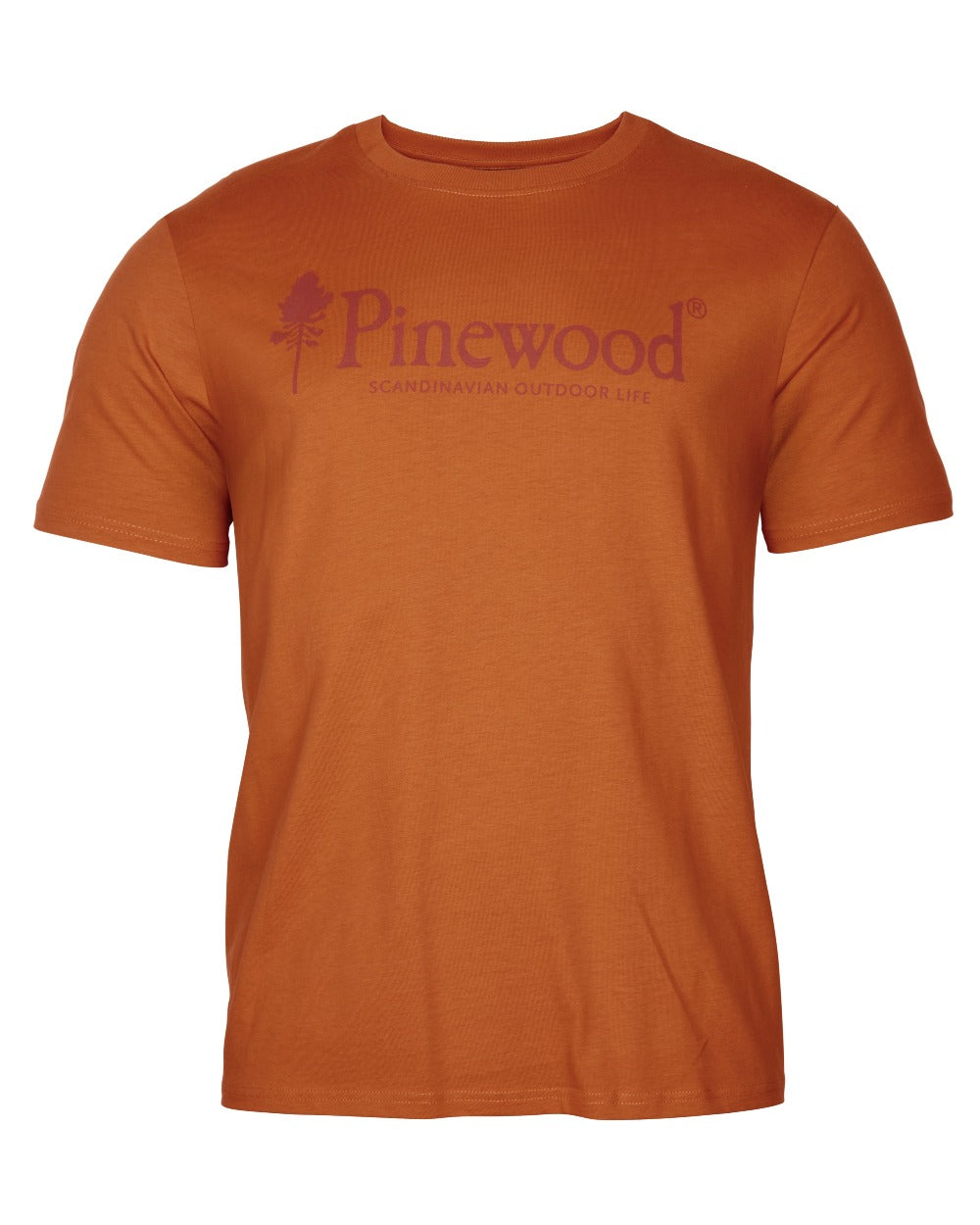 Burned Orange coloured Pinewood Mens Outdoor Life T-Shirt on white background 