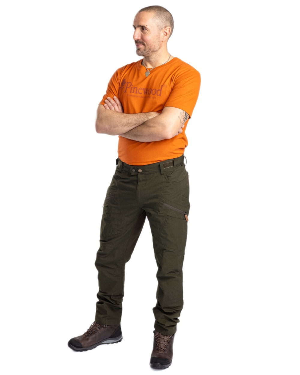 Burned Orange coloured Pinewood Mens Outdoor Life T-Shirt on white background 