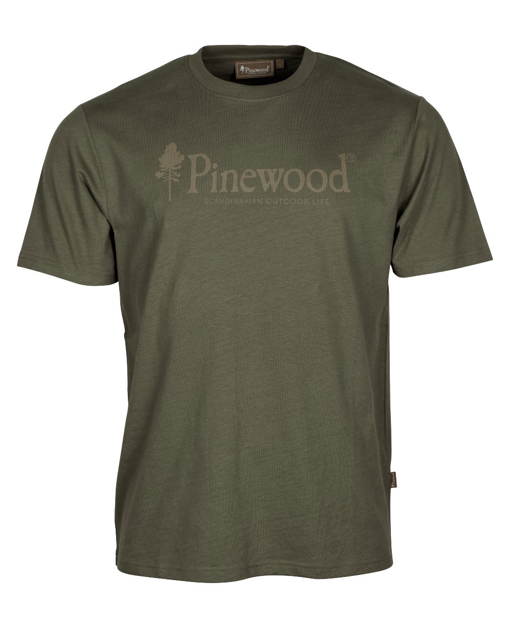 Dark Green coloured Pinewood Mens Outdoor Life T-Shirt on white background 