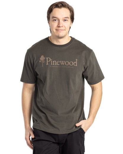 Dark Green coloured Pinewood Mens Outdoor Life T-Shirt on white background 
