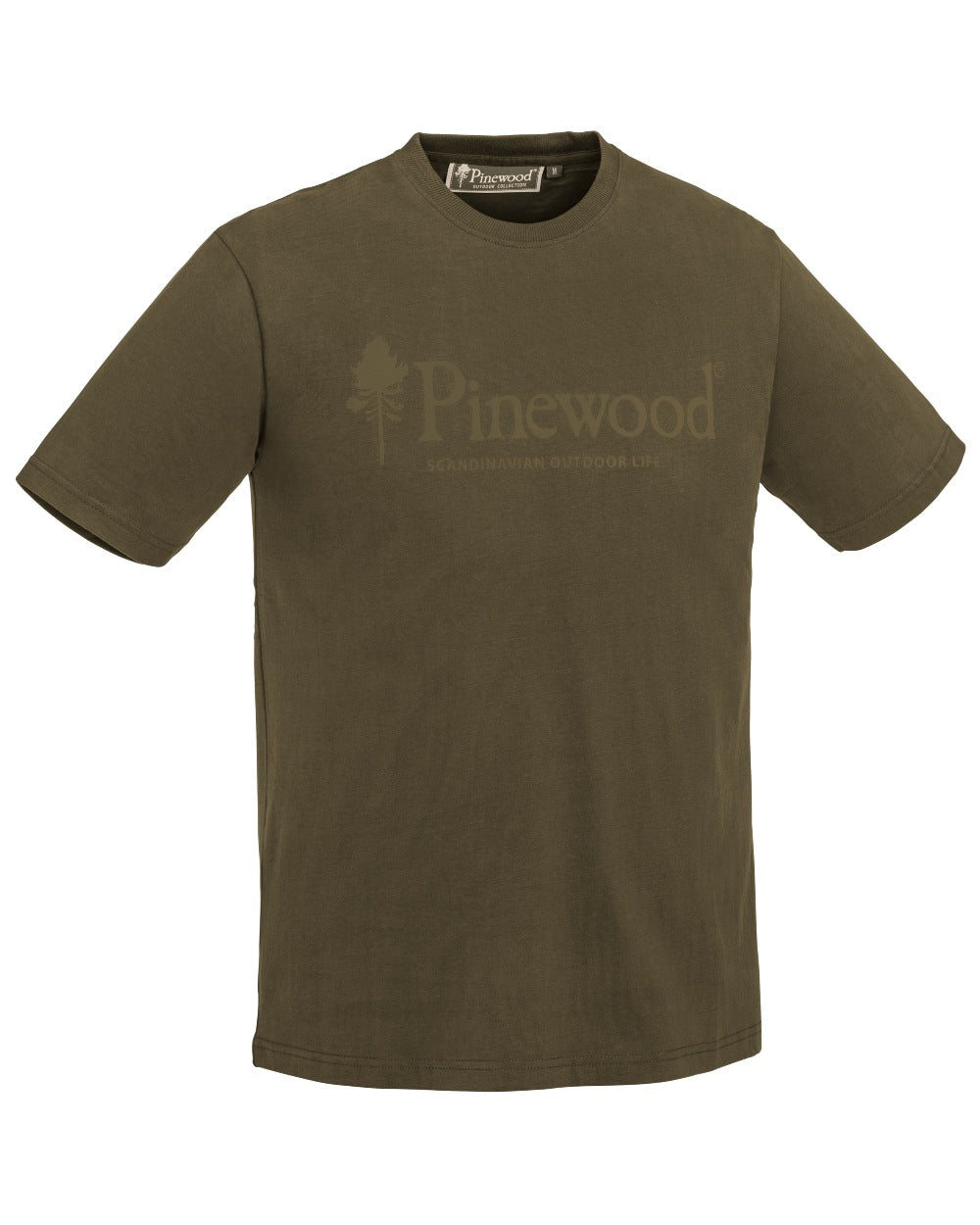 Hunter Olive coloured Pinewood Mens Outdoor Life T-Shirt on white background 