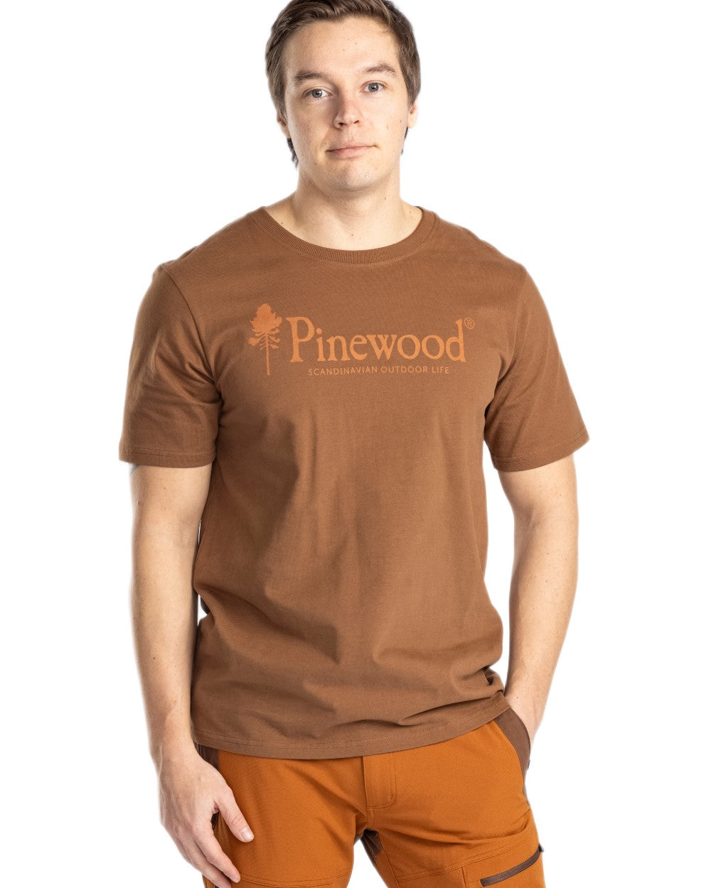 Nougat coloured Pinewood Mens Outdoor Life T-Shirt on white background 