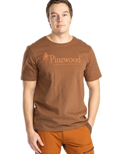 Nougat coloured Pinewood Mens Outdoor Life T-Shirt on white background 
