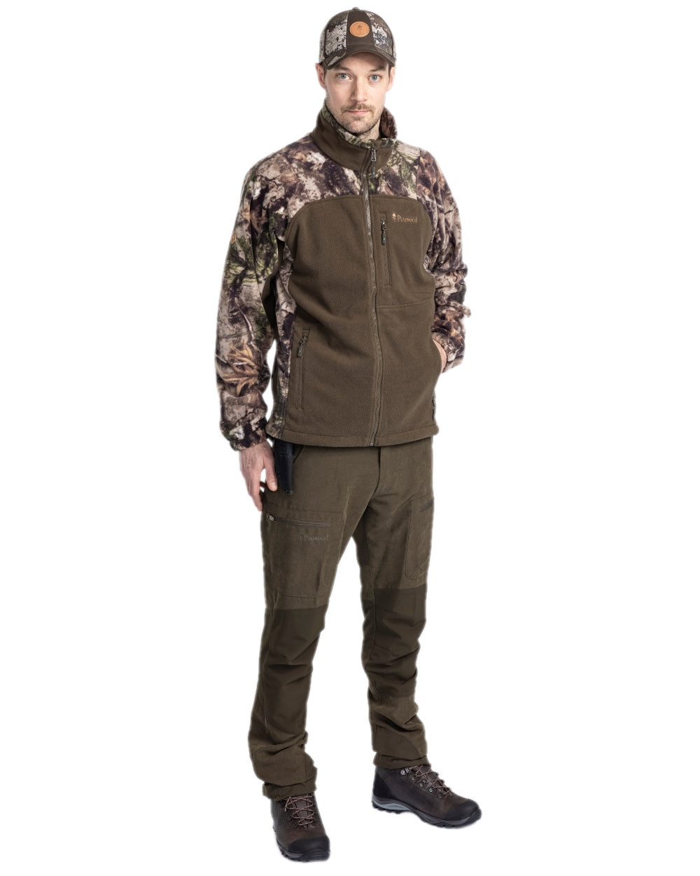 Atera Camou Hunting Green Coloured Pinewood Mens Furudal Hunters Camou Fleece Jacket on white background 