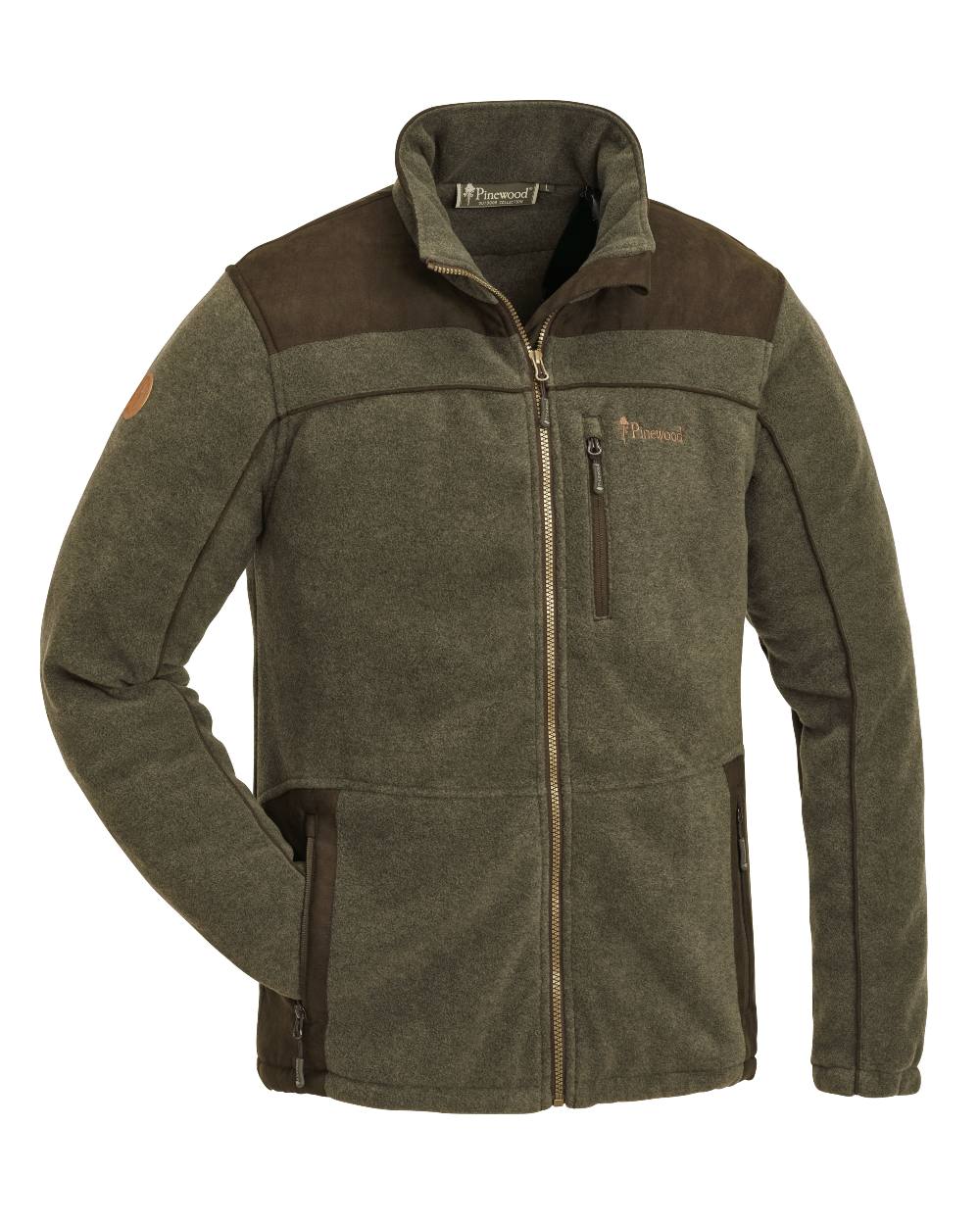 Olive Mel Suede Brown Coloured Pinewood Mens Prestwick Exclusive Fleece Jacket on white background 