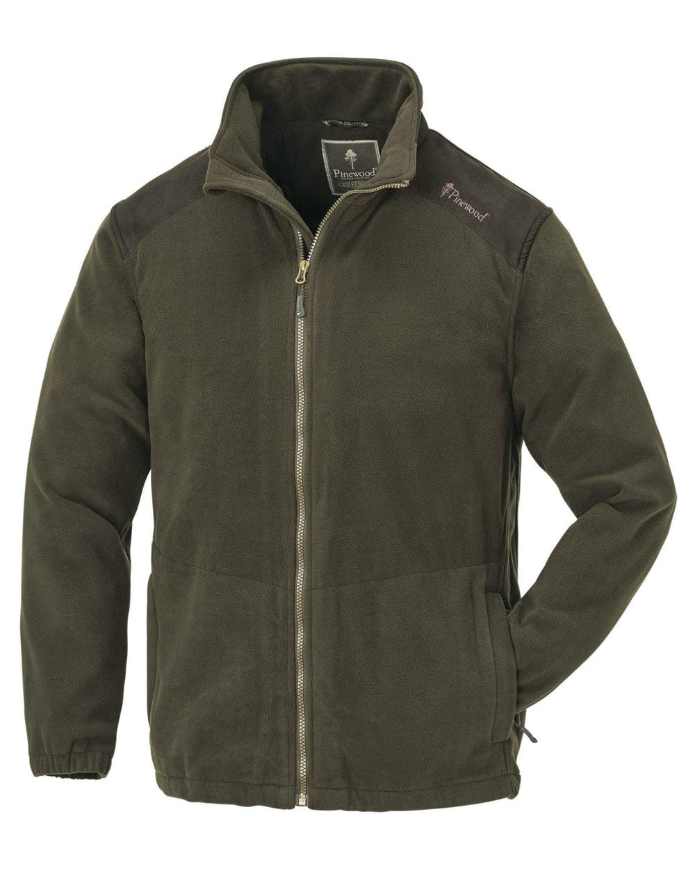 Dark Olive Suede Brown coloured Pinewood Mens Retriever Fleece Jacket on white background 