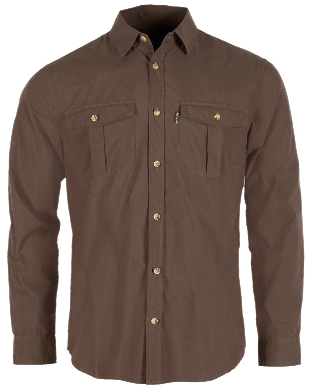 Dark Olive Coloured Pinewood Mens Safari Long Sleeve Shirt on white background 