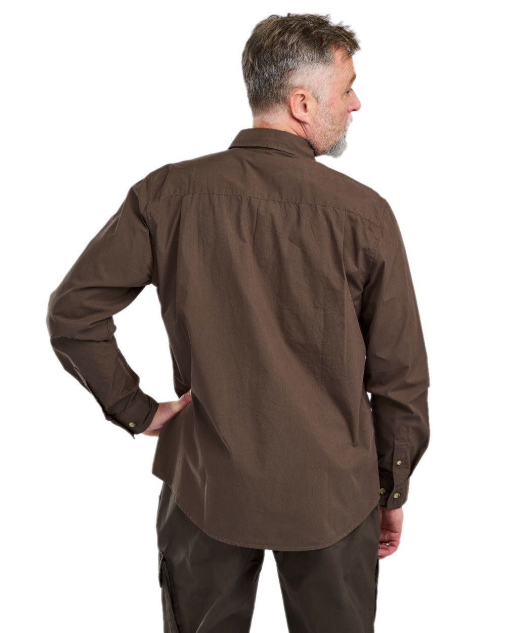 Dark Olive Coloured Pinewood Mens Safari Long Sleeve Shirt on white background 