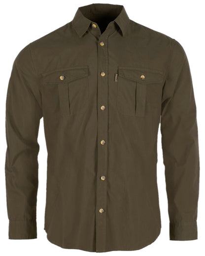Moss Green Coloured Pinewood Mens Safari Long Sleeve Shirt on white background 