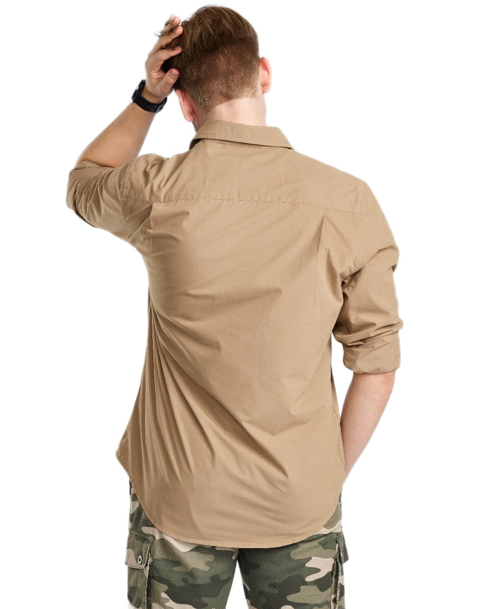 Sandstone Coloured Pinewood Mens Safari Long Sleeve Shirt on white background 