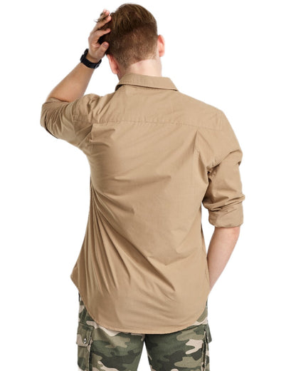 Sandstone Coloured Pinewood Mens Safari Long Sleeve Shirt on white background 