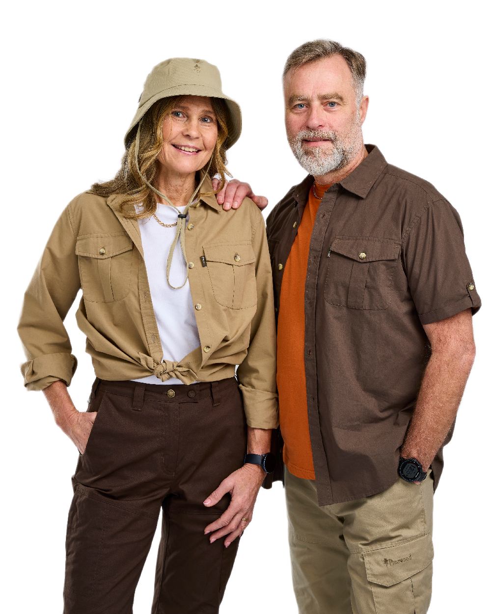 Dark Olive Coloured Pinewood Mens Safari Short Sleeve Shirt on white background 