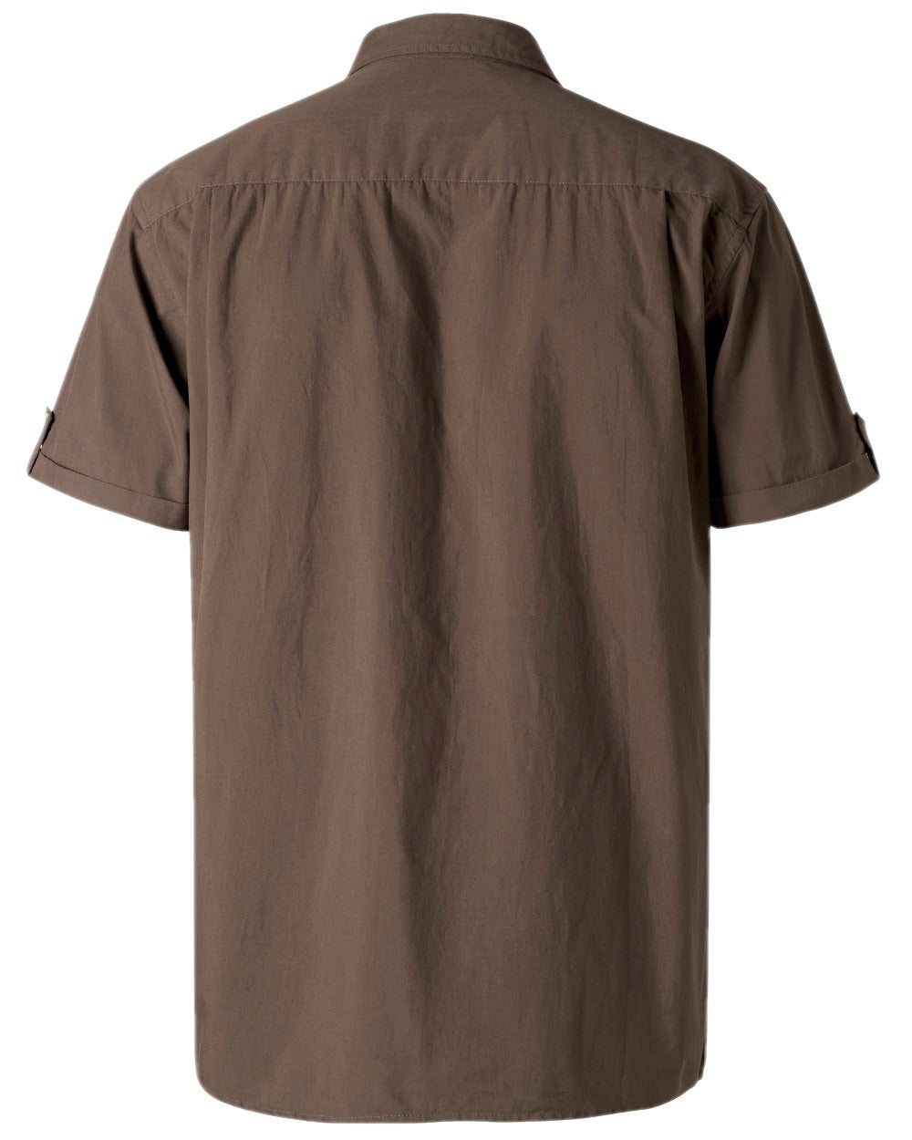 Dark Olive Coloured Pinewood Mens Safari Short Sleeve Shirt on white background 