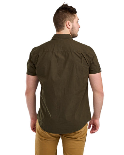 Moss Green Coloured Pinewood Mens Safari Short Sleeve Shirt on white background 