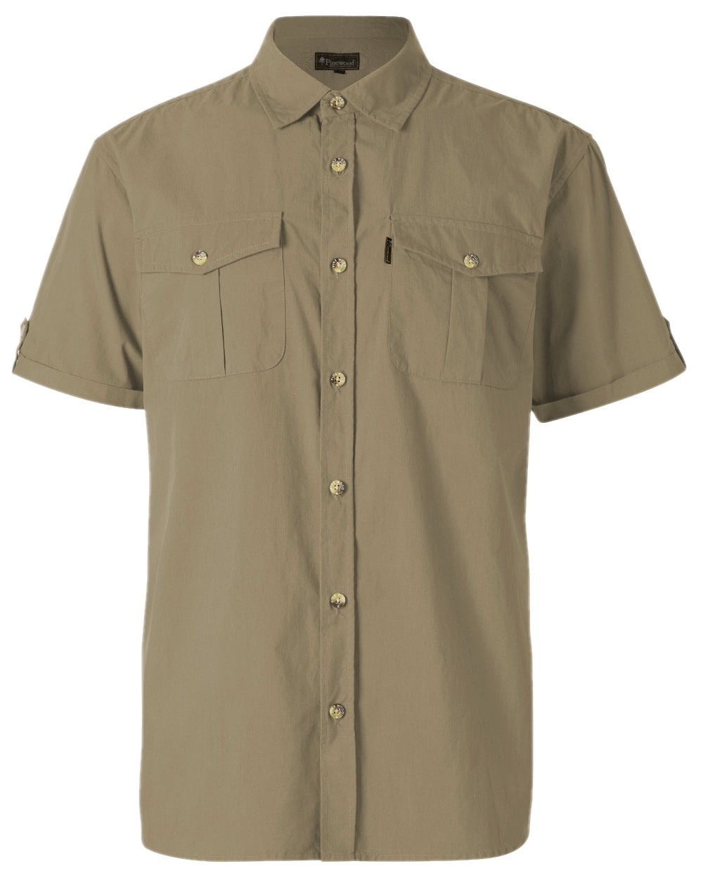 Sandstone Coloured Pinewood Mens Safari Short Sleeve Shirt on white background 
