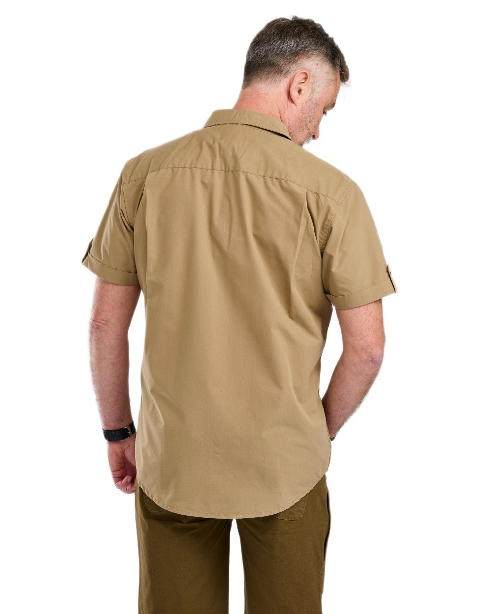 Sandstone Coloured Pinewood Mens Safari Short Sleeve Shirt on white background 