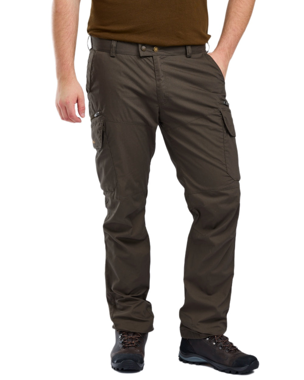 Dark Olive coloured Pinewood Mens Smaland Hunters Insectsafe Trousers on white background 
