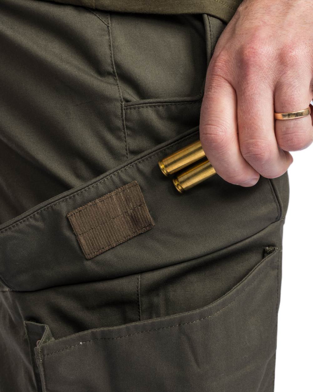 Moss Green coloured Pinewood Mens Smaland Hunters Insectsafe Trousers on white background 